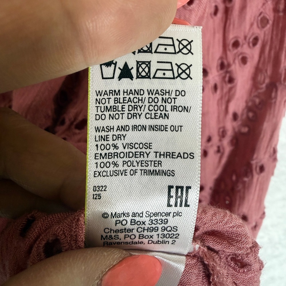 M&S Collection Antique Rose Eyelet Boho Blouse V-Neck Tassel Top Size 6 US 10 UK - Picture 9 of 11
